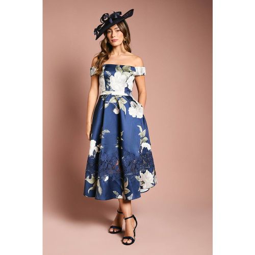 Robe Midi Imprimée Bardot en Sergé avec Insert en Dentelle | Taille 38 - Coast - Modalova