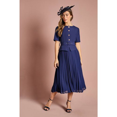 Robe Mi-Longue à Manches Courtes avec Boutonnage et Jupe Plissée | Taille 40 - Coast - Modalova