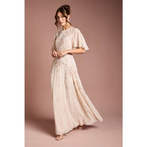Robe Longue À Manches Papillon Brodée De Fleurs Et Ornée De Perles | Taille 38 - Coast - Modalova