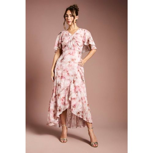Robe Mi-Longue à Devant Torsadé en Satin Jacquard Imprimé | Taille 46 - Coast - Modalova