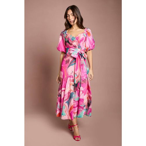 Robe Midi Portefeuille Imprimée À Manches Bouffantes Avec Ceinture | Taille 44 - Coast - Modalova
