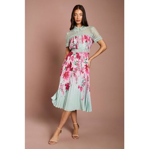 Robe Midi Lisa Tan en Dentelle Plissée Imprimée | Taille 46 - Coast - Modalova
