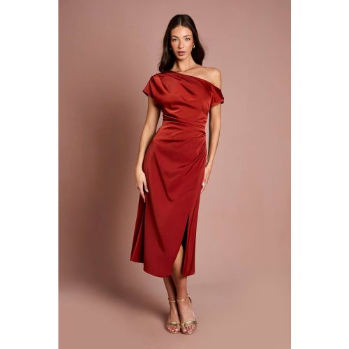 Robe Midi en Satin à Épaules Dénudées avec Liens Latéraux | Taille 46 - Coast - Modalova