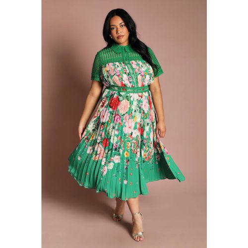 Robe Midi Grande Taille À Dentelle Plissée Et Imprimé Placé | Taille 48 - Coast - Modalova