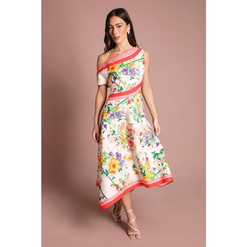 Robe Midi Asymétrique En Satin Imprimé À Épaules Dénudées | Taille 42 - Coast - Modalova