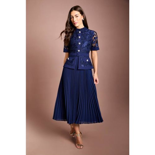 Robe Midi À Col En Dentelle Avec Boutons Perles | Taille 42 - Coast - Modalova