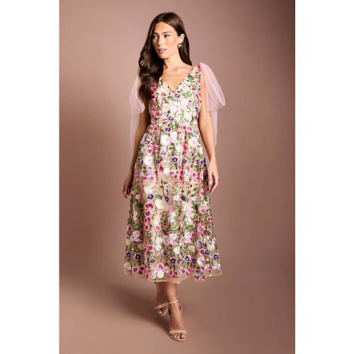 Robe Midi Muse En Tulle Brodé Avec Liens Aux Épaules | Taille 38 - Coast - Modalova