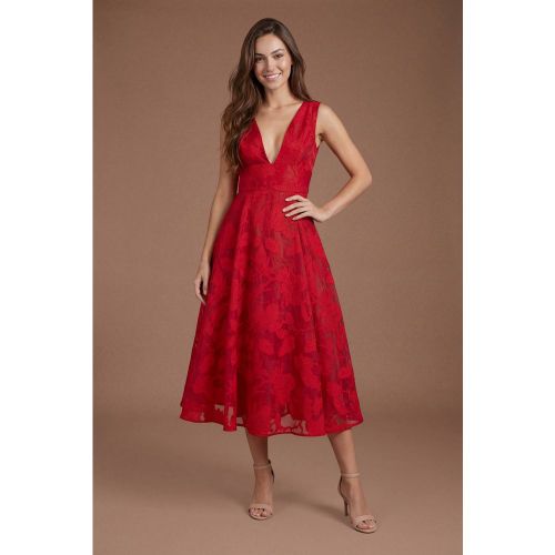 Robe Midi Jacquard À Décolleté Plongeant En V Et Jupe Ample | Taille 46 - Coast - Modalova