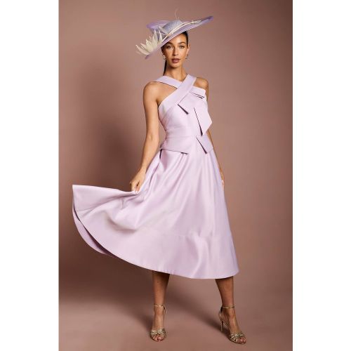 Robe Midi Structurée En Satin Lisa Tan Avec Col Croisé Et Détail Nœud | Taille 46 - Coast - Modalova