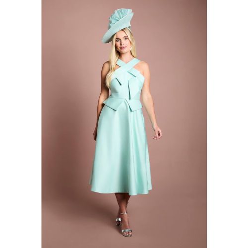Robe Midi Petite Lisa Couleur Tan À Col Croisé En Satin Structuré Avec Détail Nœud | Taille 46 - Coast - Modalova
