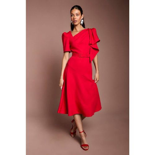 Robe Midi En Crêpe Ceinturée À Manches Courtes Et Encolure Asymétrique | Taille 44 - Coast - Modalova