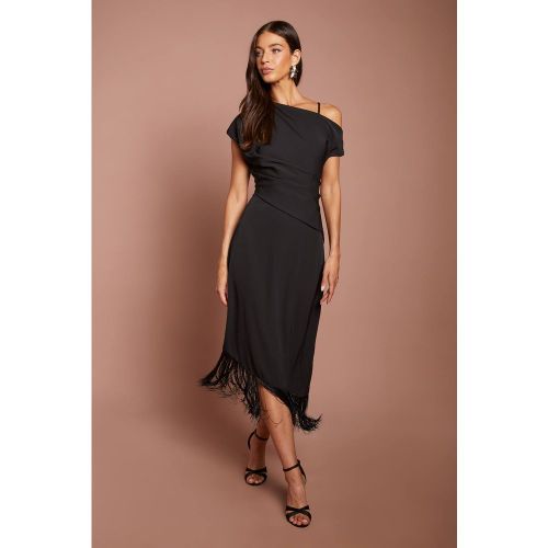 Robe Midi À Manches Drapées Avec Ourlet Asymétrique À Franges | Taille 46 - Coast - Modalova