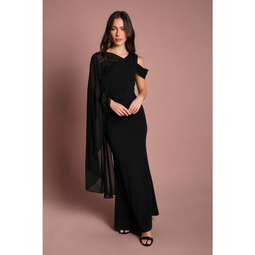 Robe Longue En Crêpe Avec Cape En Mousseline Asymétrique | Taille 42 - Coast - Modalova