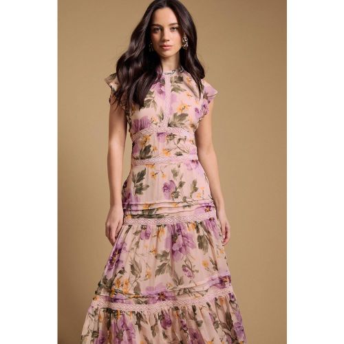 Robe en Mousseline à Imprimé Floral avec Inserts en Dentelle | Taille 18 - Oasis - Modalova