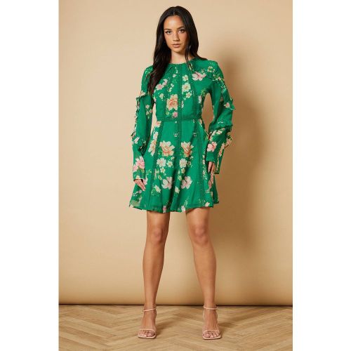 Robe Mini en Mousseline Florale avec Finitions en Dentelle | Taille 36 - Oasis - Modalova
