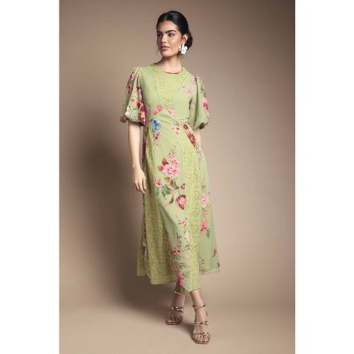 Robe Mi-Longue Ajustée et Évasée en Dentelle | Taille 44 - Oasis - Modalova