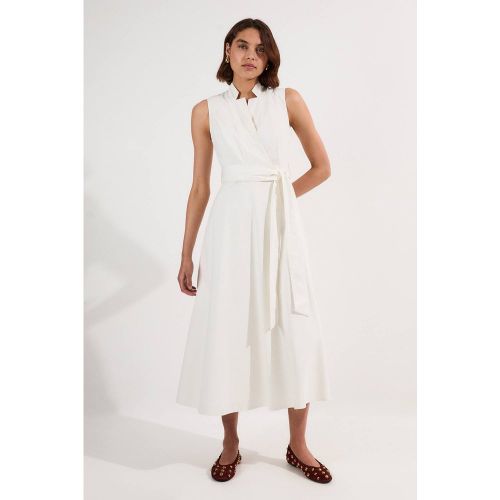 Robe Midi Fluide en Denim à Col Cranté et Ceinture Ajustée | Taille 14 - KarenMillen - Modalova