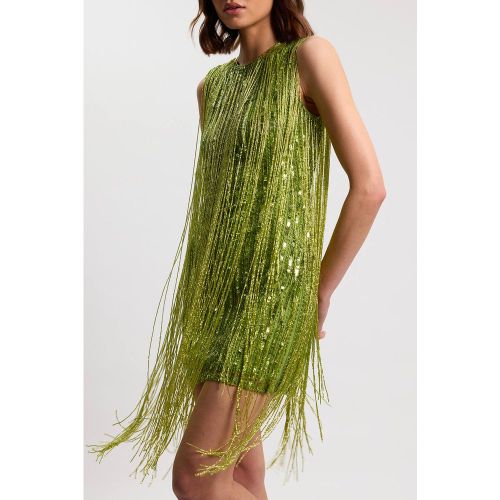 Robe midi tissée sans manches à franges perlées | Taille 16 - KarenMillen - Modalova