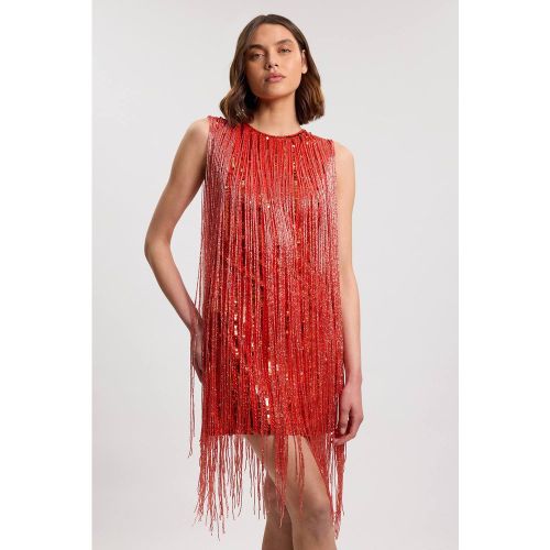 Robe midi tissée sans manches à franges perlées | Taille 16 - KarenMillen - Modalova