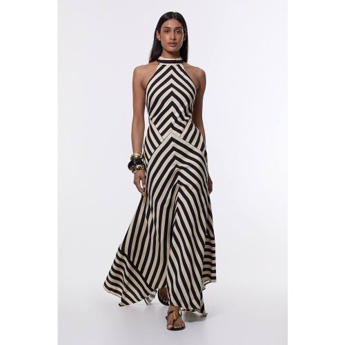 Robe Maxi Halter en Tissu Tissé Mélangé Coton à Rayures Fluides | Taille 6 - KarenMillen - Modalova