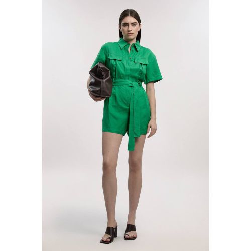 Combi-short Ceinturée en Lin Viscose Tissé | Taille 14 - KarenMillen - Modalova