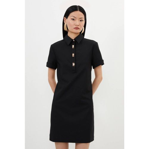 Robe Courte Tissée en Coton Techno Petite avec Fermoirs Dorés | Taille 16 - KarenMillen - Modalova