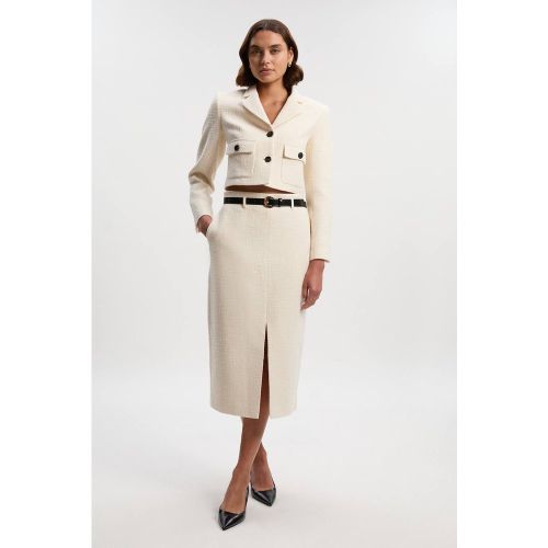 Jupe Crayon Ajustée en Tweed Texturé avec Ceinture | Taille 16 - KarenMillen - Modalova