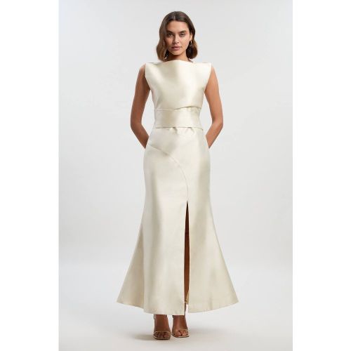 Robe Longue Structurée à Taille Drapée en Sergé Satiné | Taille 12 - KarenMillen - Modalova