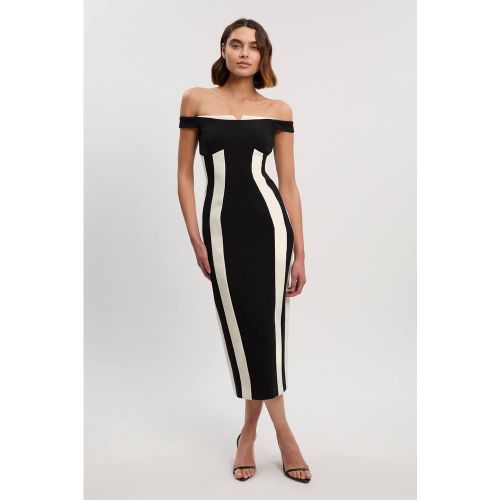 Robe Midi Bardot Ajustée à Blocs de Couleurs en Tissu Stretch Compact | Taille 16 - KarenMillen - Modalova
