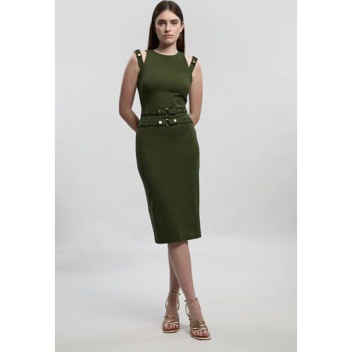 Robe Crayon Mi-Longue en Ponte avec Détail Ceinture | Taille Medium - KarenMillen - Modalova