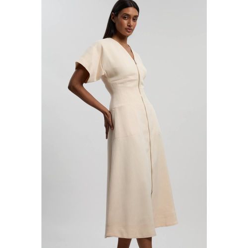 Robe Longue Ajustée En Mélange Tencel À Col V Avec Détail Zippé | Taille 14 - KarenMillen - Modalova