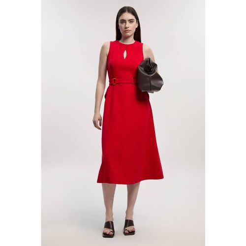 Robe Midi Évasée à Coutures avec Ceinture en Tissu Stretch Compact | Taille 16 - KarenMillen - Modalova