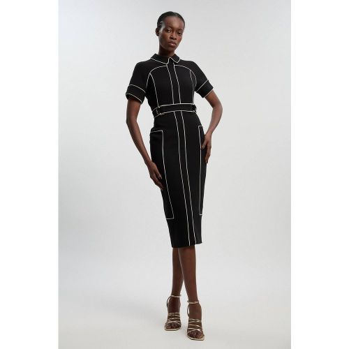 Robe Crayon Ajustée En Tissu Stretch Compact Avec Détails De Pattes À Bordures Contrastées | Taille 8 - KarenMillen - Modalova