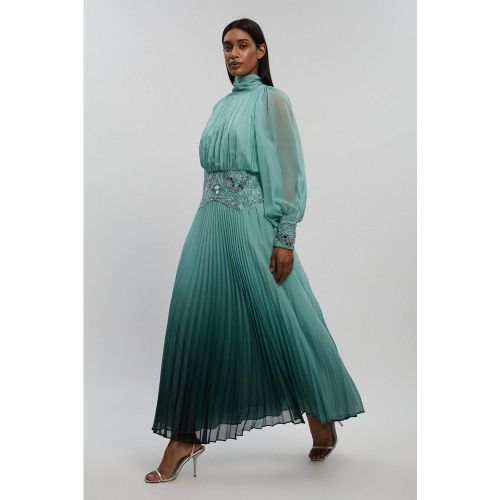 Robe Midi Plissée En Georgette Crêpée Ombrée Avec Détails Ornementés | Taille 12 - KarenMillen - Modalova