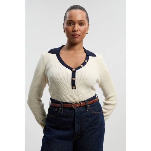 Haut Grande Taille en Maille Côtelée avec Détail d'Ourlet Contrastant et Col | Taille 2XL - KarenMillen - Modalova