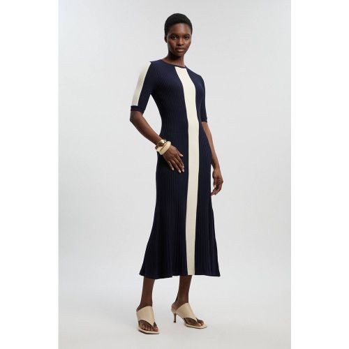 Robe Maxi Tricotée Côtelée À Blocs De Couleur | Taille Medium - KarenMillen - Modalova