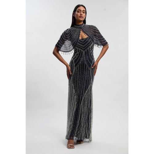 Robe Longue Tissée Ornée De Cristaux Avec Cape Amovible | Taille 16 - KarenMillen - Modalova