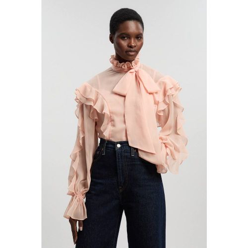 Chemisier En Georgette Froissée À Lavallière Et Volants Sur Le Devant | Taille 16 - KarenMillen - Modalova