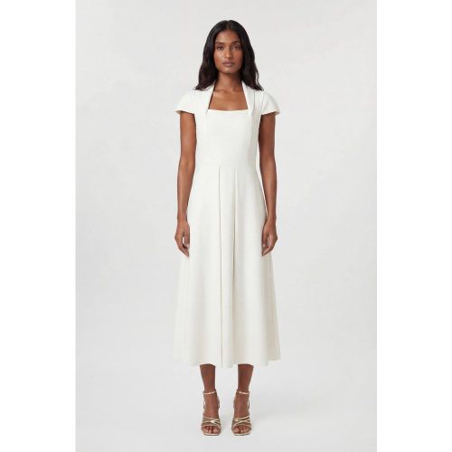 Robe Midi Cintrée À Encolure Carrée Et Jupe Ample En Tissu Stretch Compact | Taille 12 - KarenMillen - Modalova