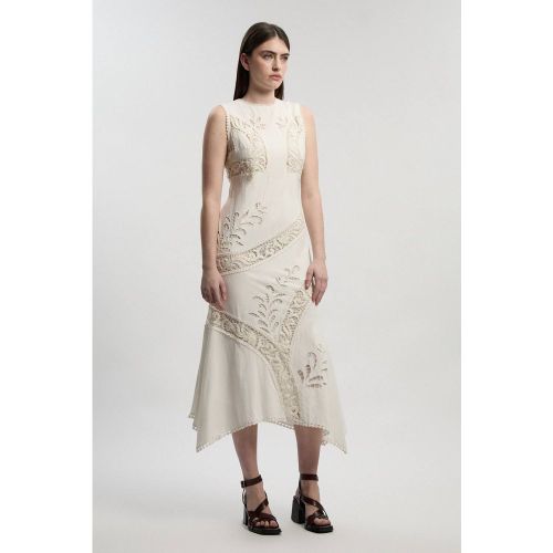 Robe Maxi Tissée Lin Viscose à Broderie Ajourée | Taille 16 - KarenMillen - Modalova