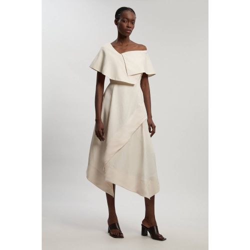 Robe Midi Premium En Viscose Lin À Col Asymétrique Et Jupe Ample Ajustée | Taille 16 - KarenMillen - Modalova
