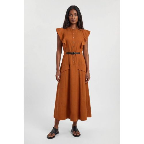 Robe Midi Tissée Col Licou En Viscose Et Lin Petite | Taille 6 - KarenMillen - Modalova