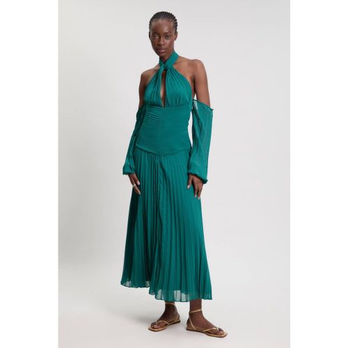 Robe Longue En Georgette Tissée Plissée À Épaules Dénudées | Taille 16 - KarenMillen - Modalova