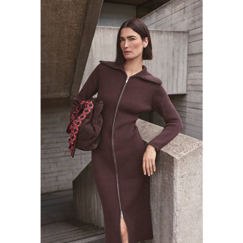 Robe Midi Tricotée En Coton Avec Col Zippé | Taille Medium - KarenMillen - Modalova