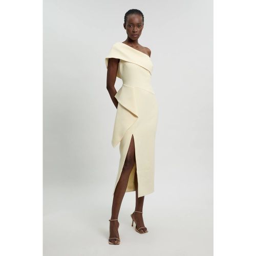 Robe Crayon Asymétrique Ajustée Avec Détail De Volant En Stretch Compact | Taille 18 - KarenMillen - Modalova