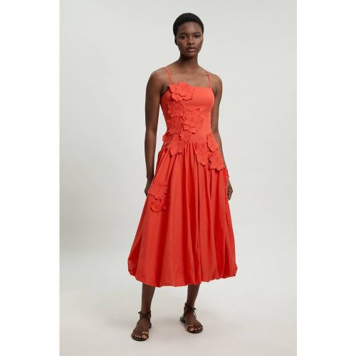 Robe Midi En Coton Lin À Détails Floraux 3D Et Ourlet Bouffant | Taille 18 - KarenMillen - Modalova