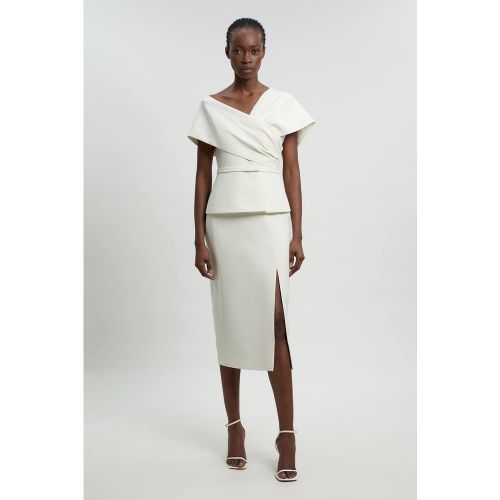 Robe Midi Ajustée À Basque En Viscose Stretch Compacte | Taille 14 - KarenMillen - Modalova