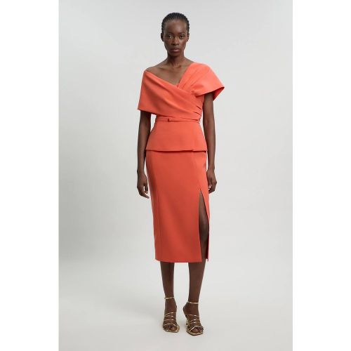 Robe Midi Ajustée À Basque En Viscose Stretch Compacte Petite | Taille 14 - KarenMillen - Modalova