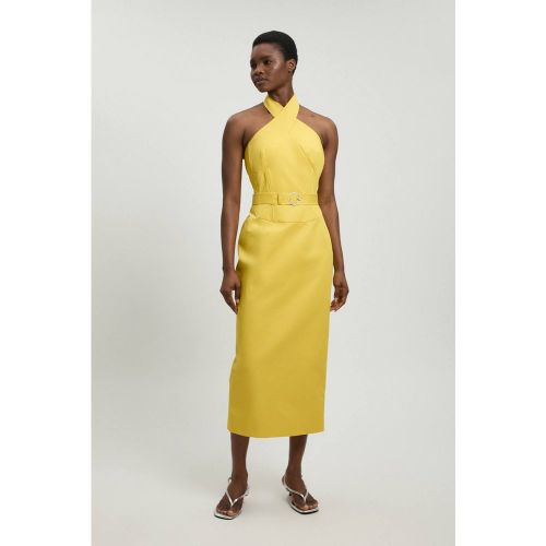 Robe Mi-longue Cintrée Ceinturée En Satin De Coton Ajusté | Taille 18 - KarenMillen - Modalova