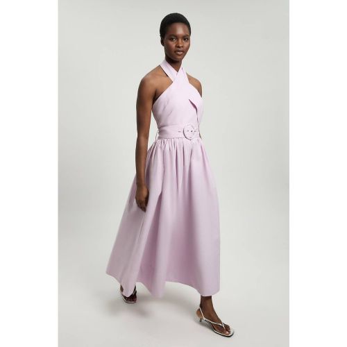 Robe Midi Tissée En Popeline De Coton Avec Encolure Licou Croisée | Taille 18 - KarenMillen - Modalova